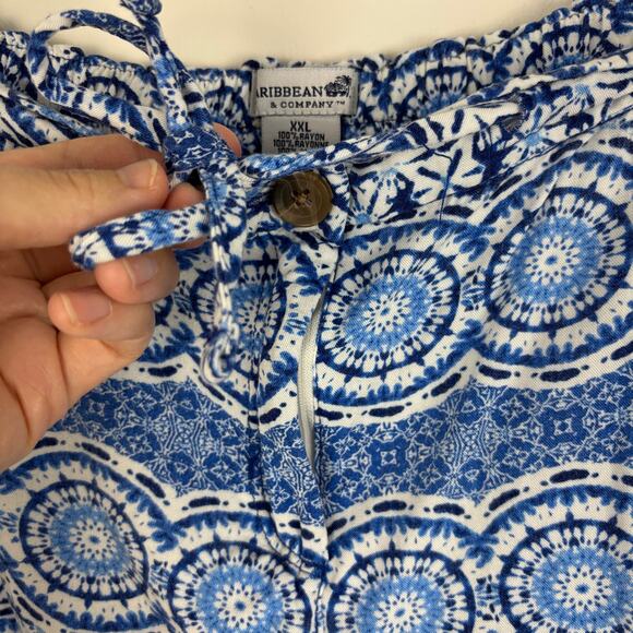 Caribbean & Company Blue Printed Shorts Casual Preppy Boho XXL - Picture 3 of 5